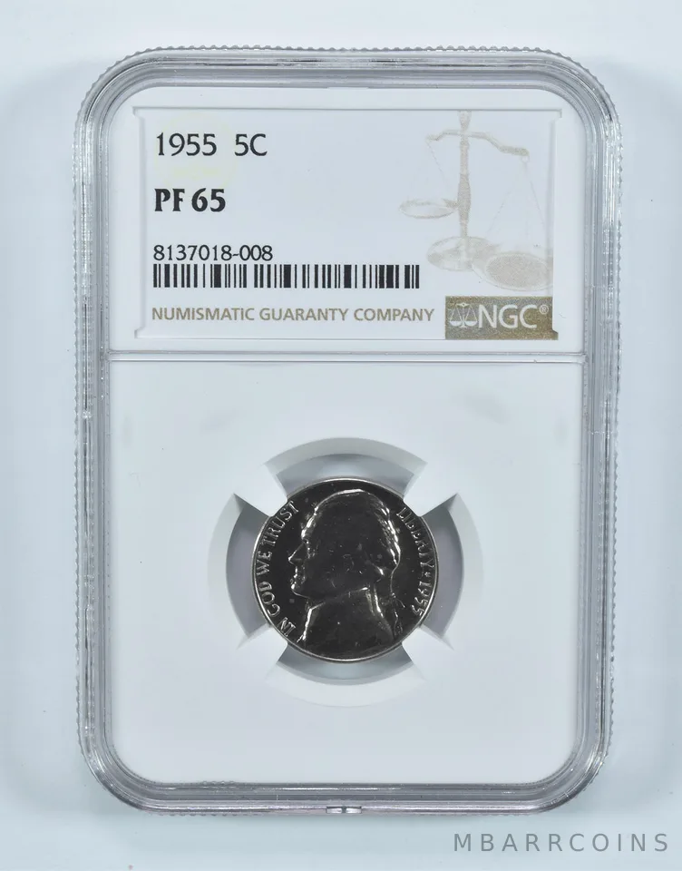 1955 Jefferson Nickel PF65 NGC Brown Label