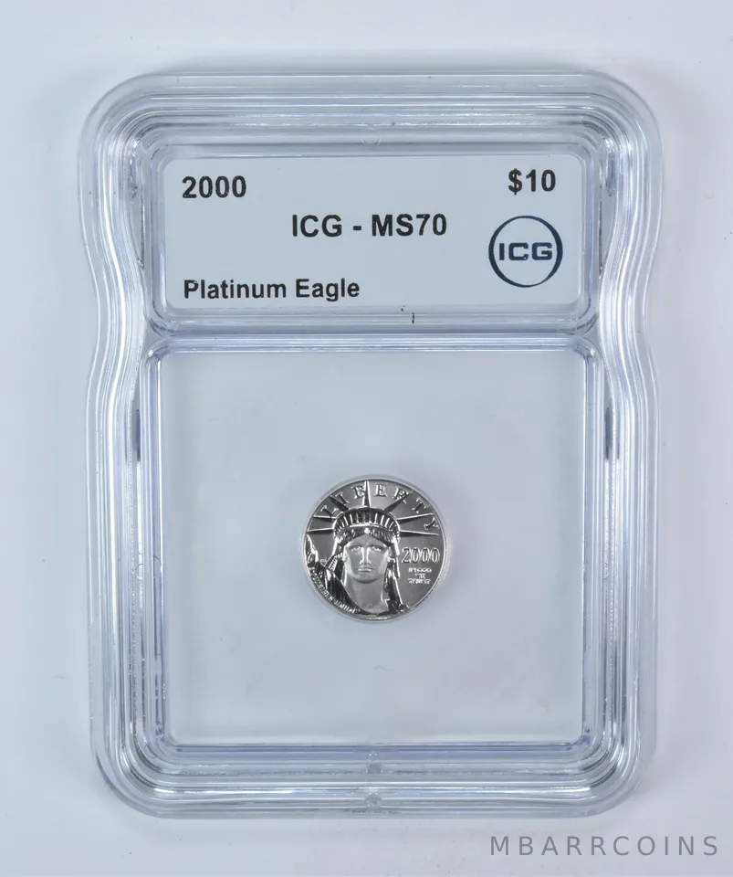 2000 $10 American Platinum Eagle 1/10 Oz Platinum MS70 ICG