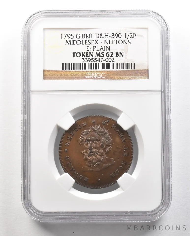 1795 G. Britain D&H-390 1/2 Penny Middlesex-Neetons Token MS62 BN NGC a4760