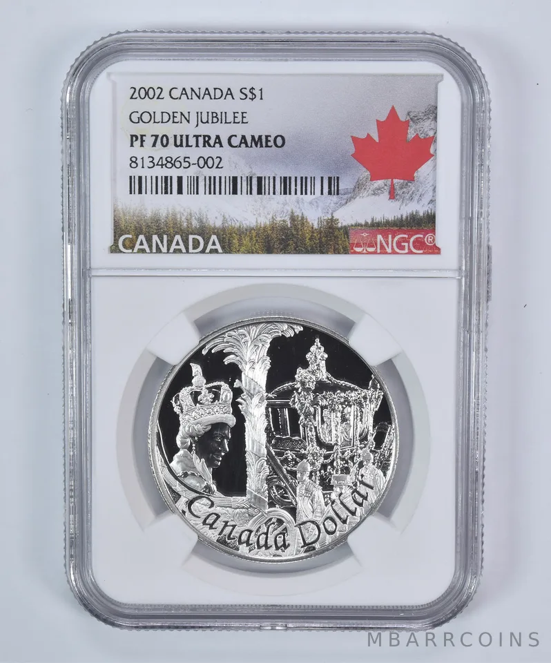 2002 Canada 1 Dollar Silver Golden Jubilee PF70 UCAM NGC Canada Label