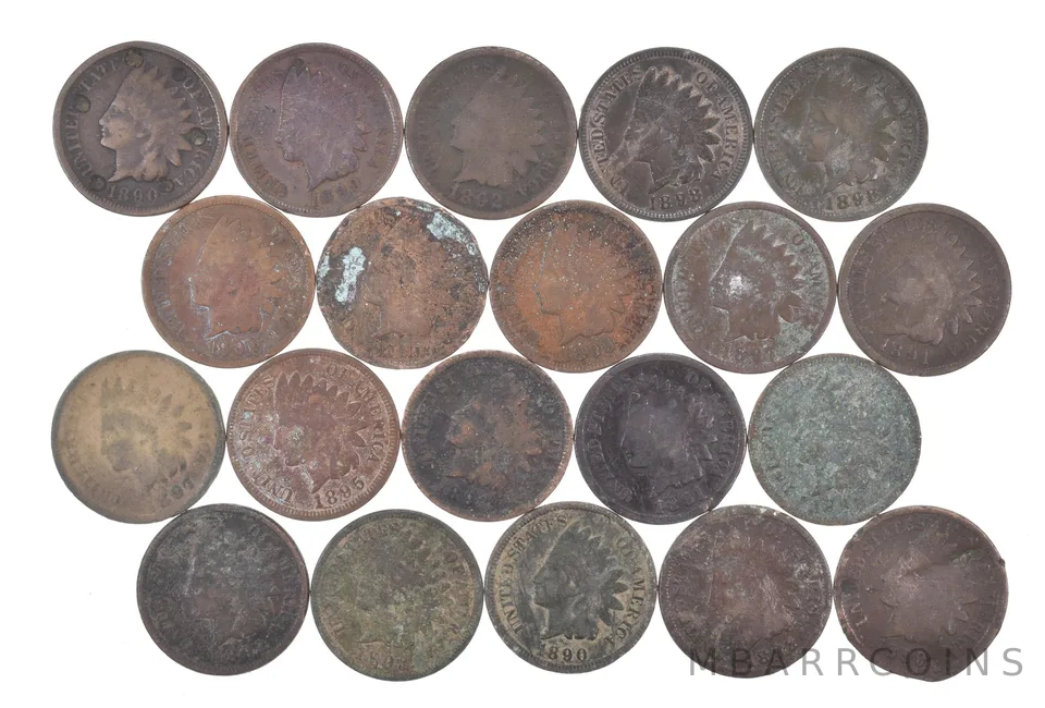 Lot 20 1800's 1890-1899 Indian Head Penny Cents US Coin Collection 2/5 Roll *525