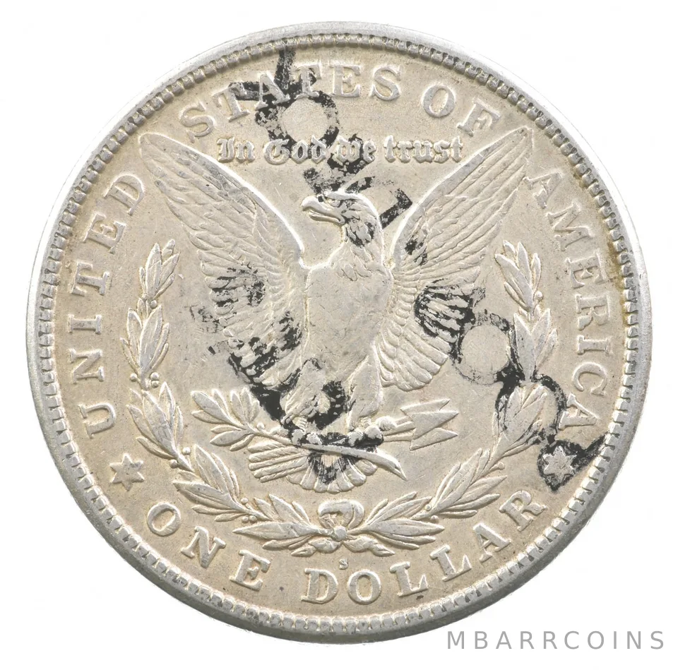 1921-S Morgan Silver Dollar Pete's Poop Deck Sticker Advertising *0383