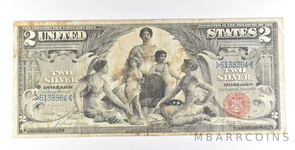 1896 $2 Silver Certificate Large Note Red Seal Educational *5617
