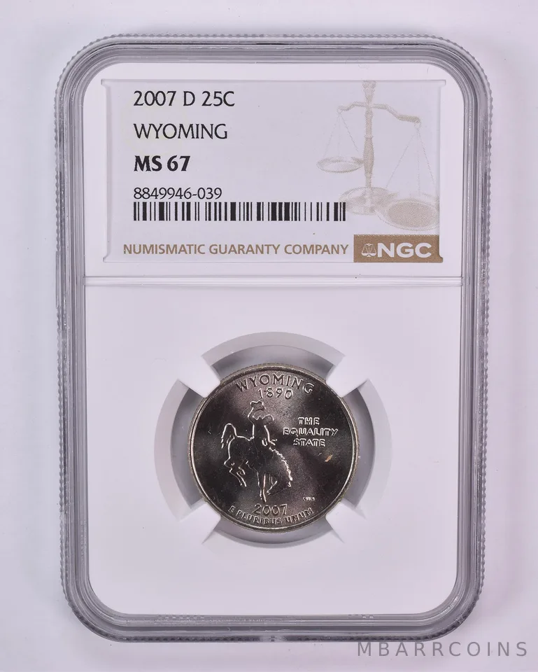 2007-D Washington State Quarter Wyoming MS67 NGC Brown Label