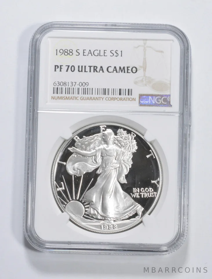 1988-S American Silver Eagle 1 Oz PF70 UCAM NGC Brown Label