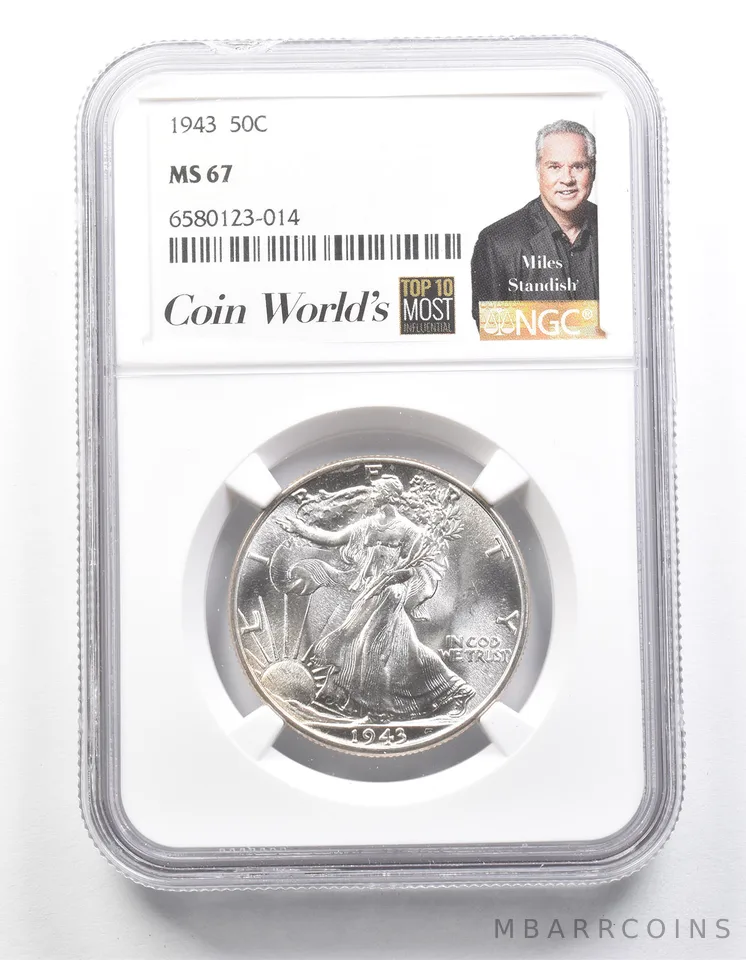 1943 Walking Liberty Half Dollar Miles Standish MS67 NGC *1420