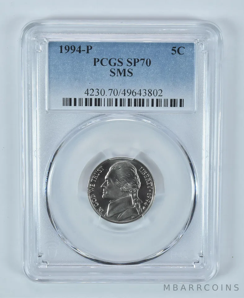 1994-P Jefferson Nickel SMS SP70 PCGS Blue Label