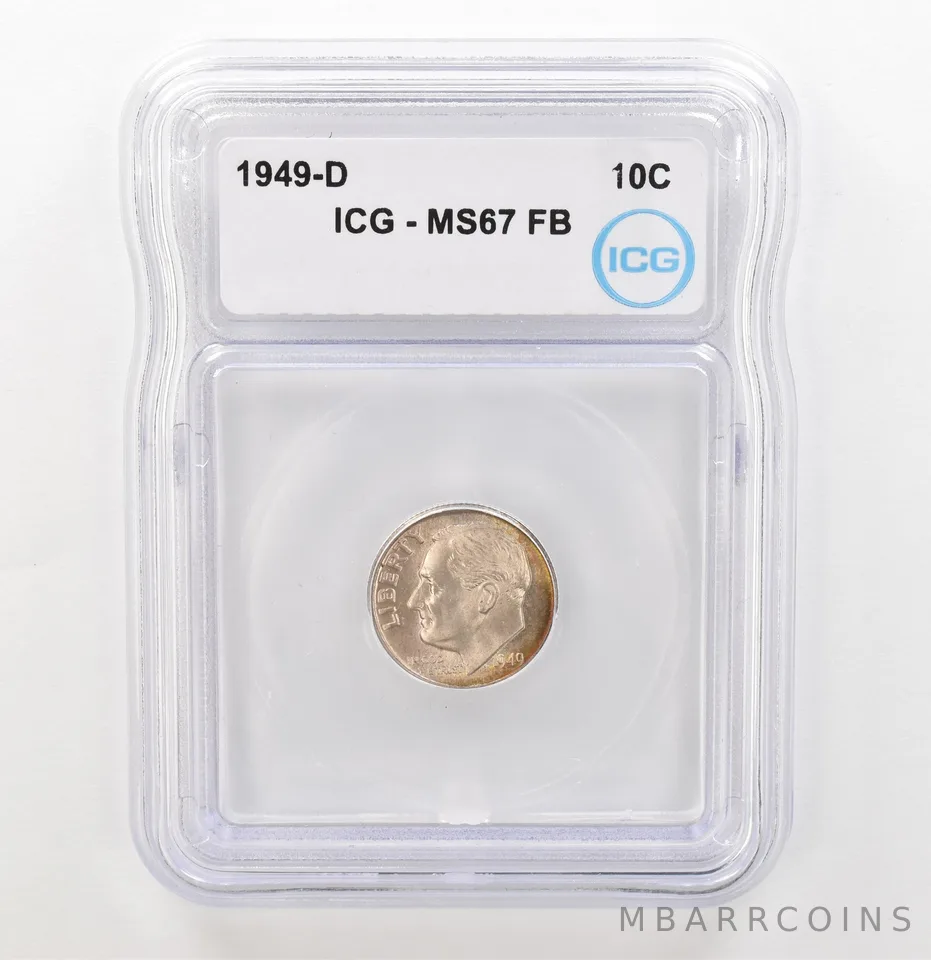 1949-D Roosevelt Dime MS67 FB ICG Beautiful Tone Reverse *3901