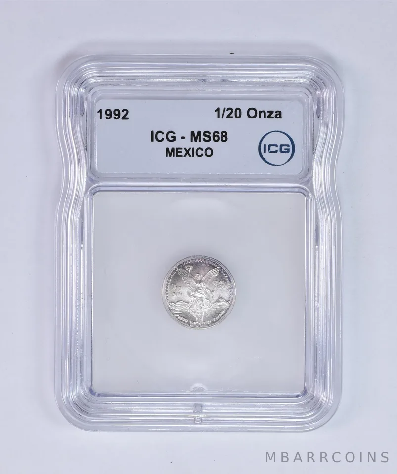 1992 Mo Mexico 1/20 Onza Silver Libertad MS68 ICG *8011