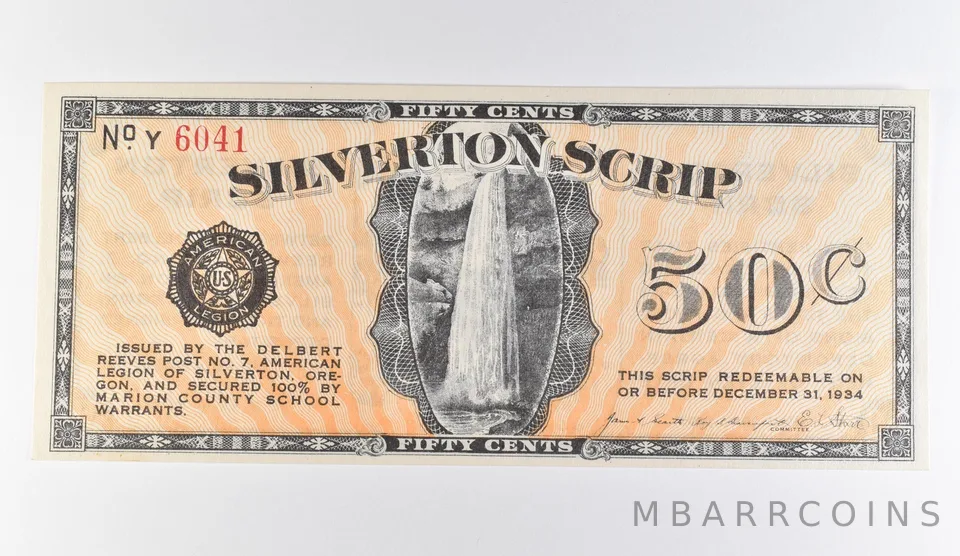 1934 50 Cent Silverton OR Scrip a9761