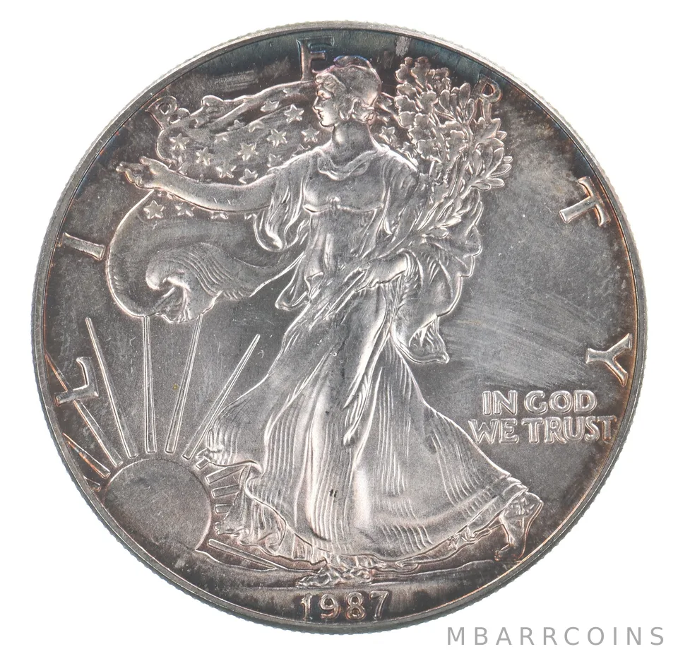 Beautiful Toned - 1987 American Silver Eagle 1 Troy Oz .999 Fine Silver *069