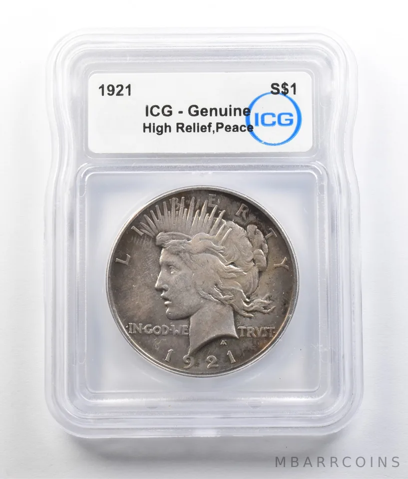 1921 Peace Silver Dollar High Relief Genuine ICG a9347