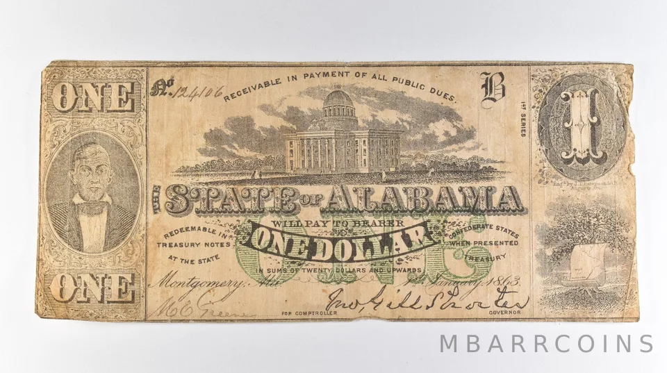 1863 $1 Alabama Obsolete Note *8228