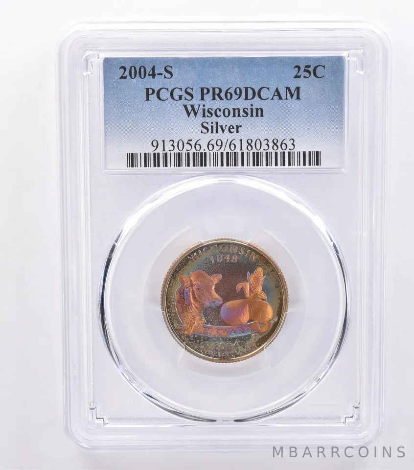 2004-S Washington State Quarter Wisconsin Silver PR69 DCAM PCGS Nice Tone *8733