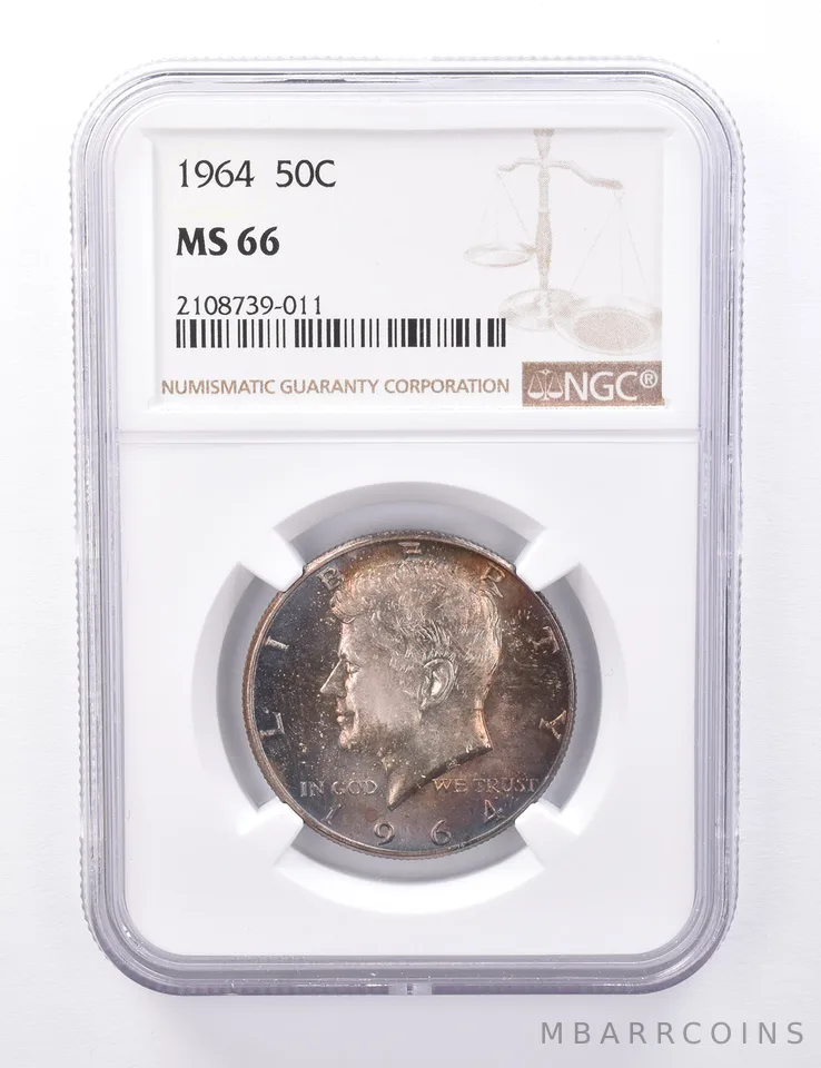 MS66 1964 Kennedy Half Dollar - Graded NGC Rainbow Toned a4422