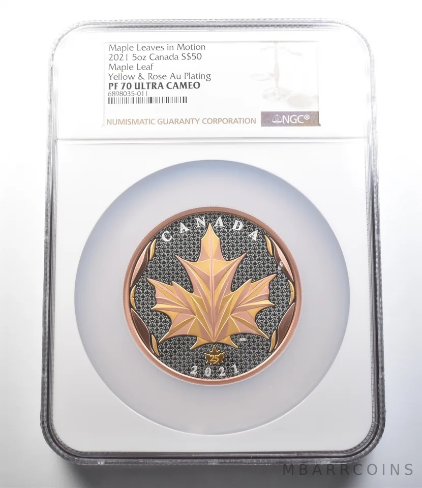 2021 Canada $50 Silver Maple Leaves In Motion PF70 UCAM NGC a4322
