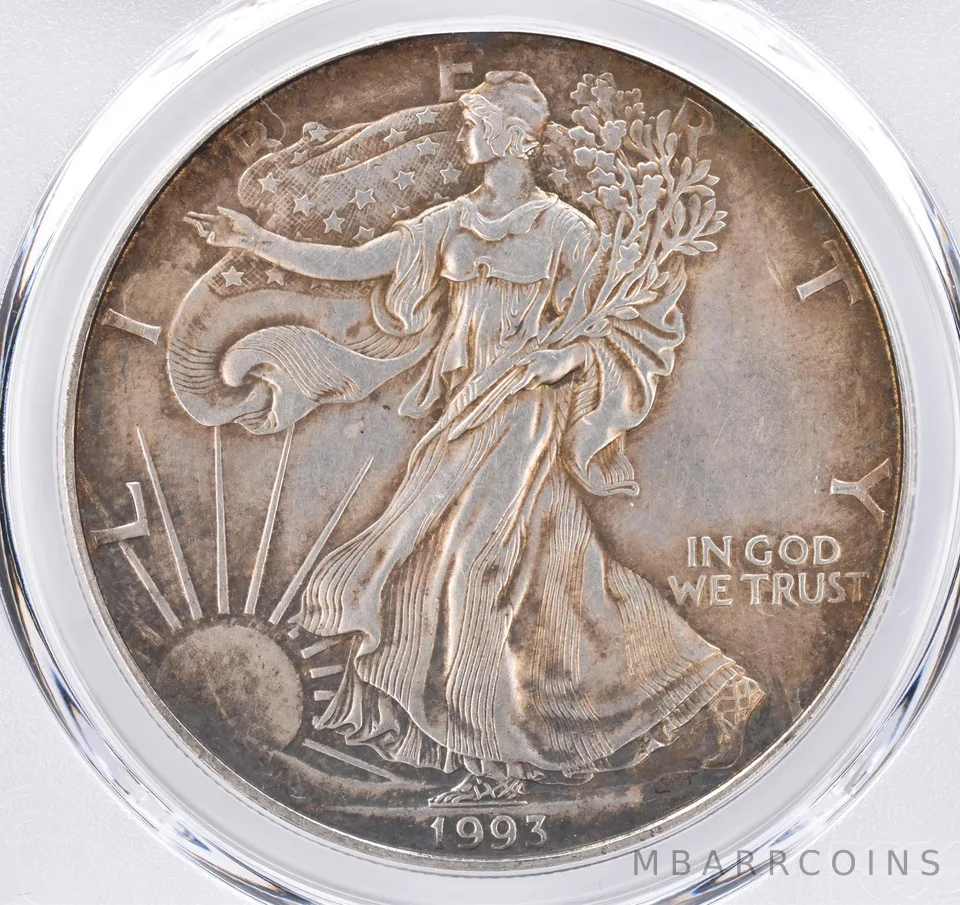 1993 American Silver Eagle AU55 PCGS Beautiful Tone *1526