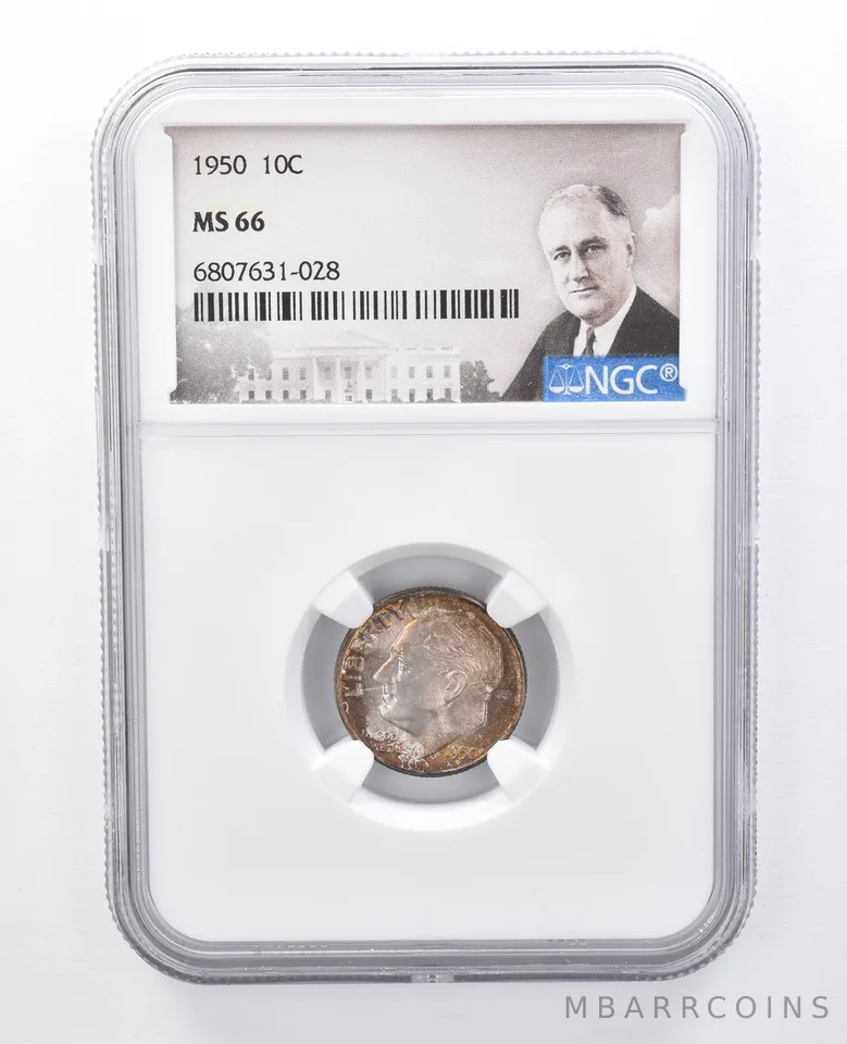 1950 Roosevelt Dime MS66 NGC Beautiful Tone *7920