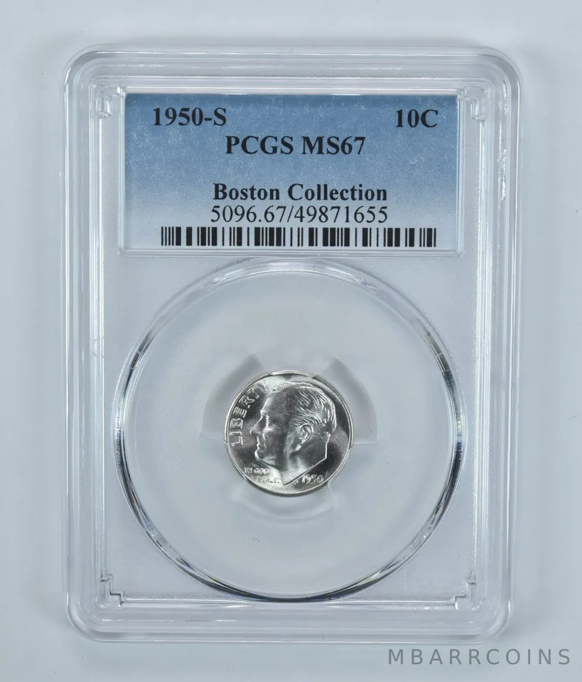 1950-S Roosevelt Dime Boston Collection MS67 PCGS