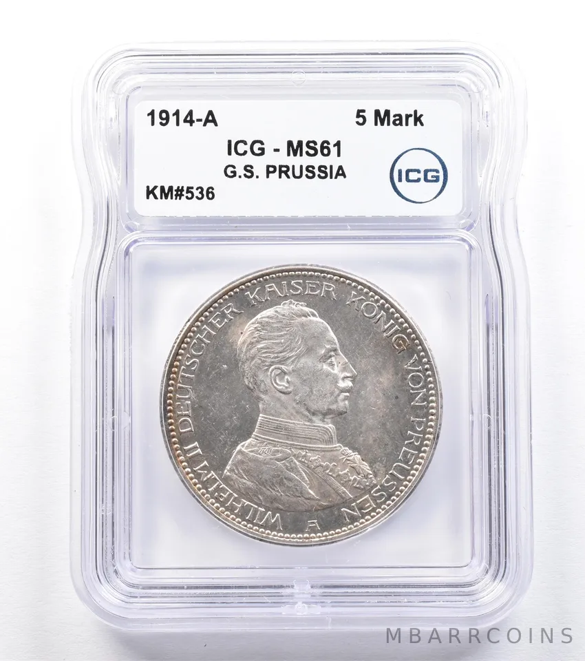 1914 A German States Prussia 5 Marks KM#536 MS61 ICG *1833