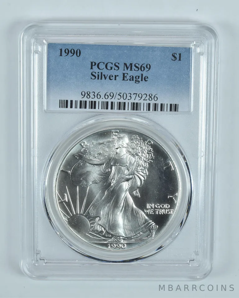 1990 American Silver Eagle 1 Oz MS69 PCGS Blue Label