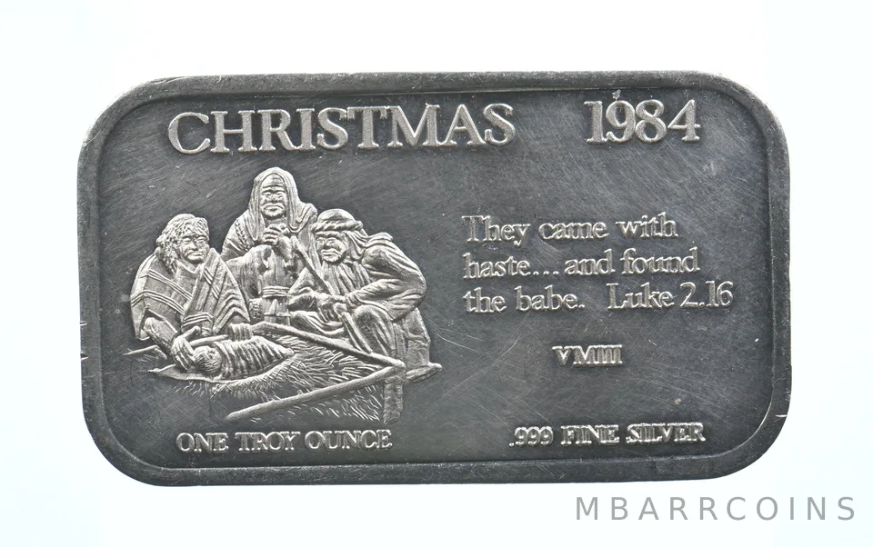 1984 1 Troy Oz Silver Art Bar Christmas *9726