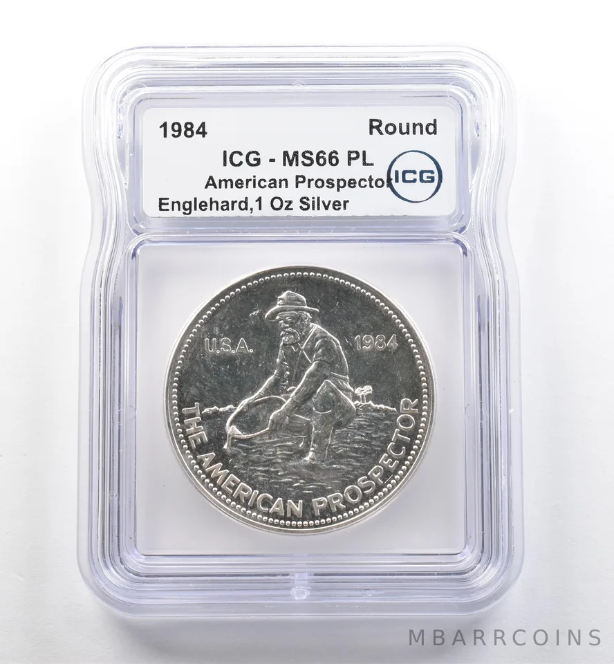 1984 Engelhard 1 Oz Silver American Prospector MS66 PL ICG *7471
