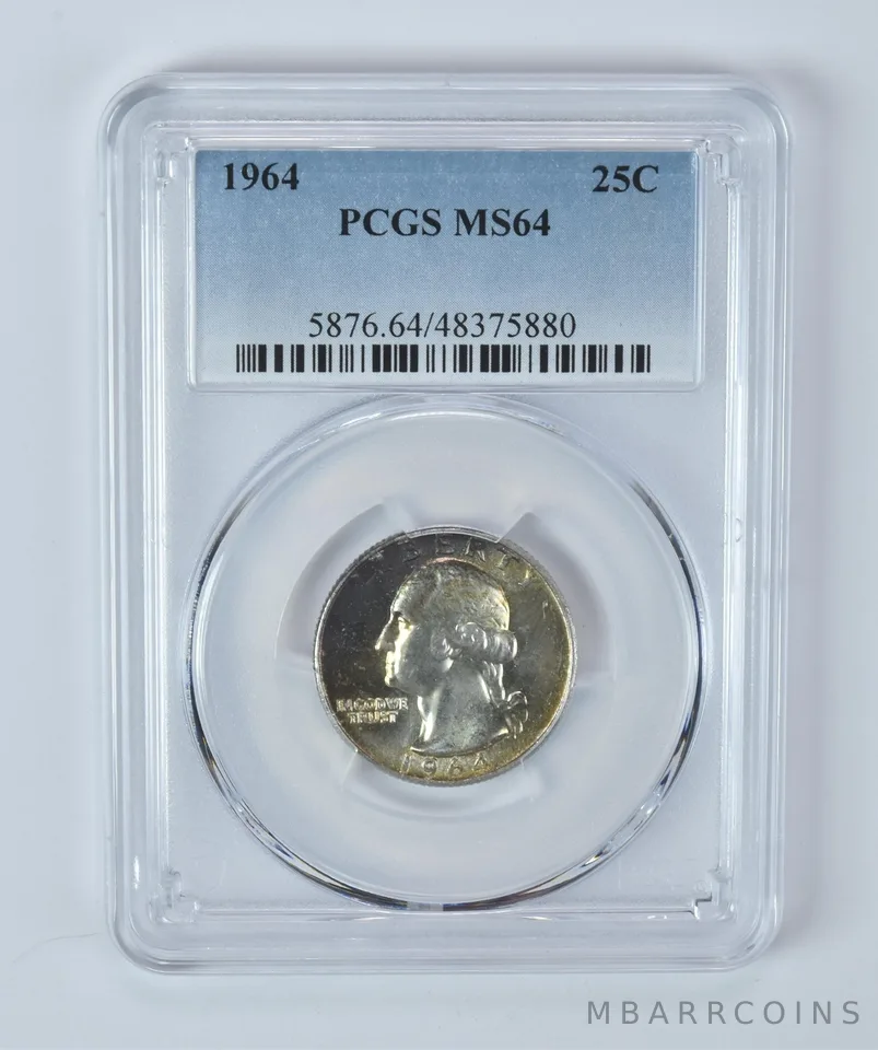 1964 Washington Quarter MS64 PCGS Beautifully Toned *7276