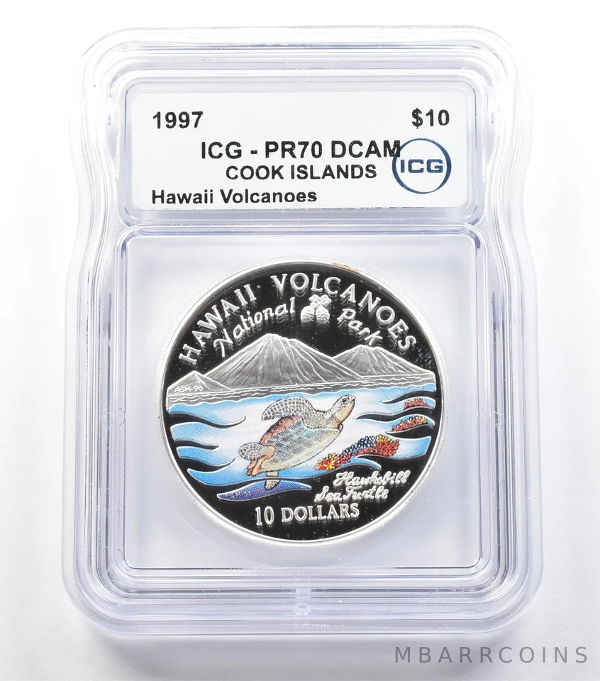 1997 Cook Islands 10 Dollars Silver Hawaii Volcanoes PR70 DCAM ICG a3663