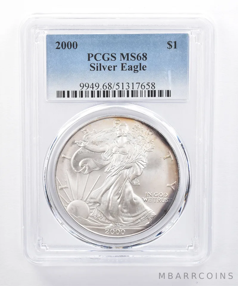 2000 American Silver Eagle MS68 PCGS Peripheral Tone Reverse *8496
