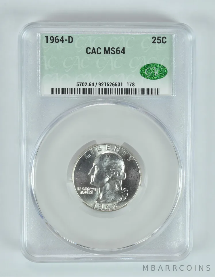 1964-D Washington Quarter MS64 CAC CACg