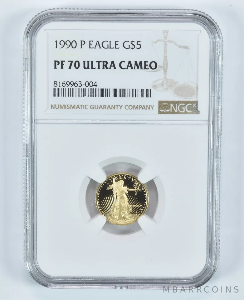 1990-P $5 American Gold Eagle 1/10 Oz Gold PF70 UCAM NGC