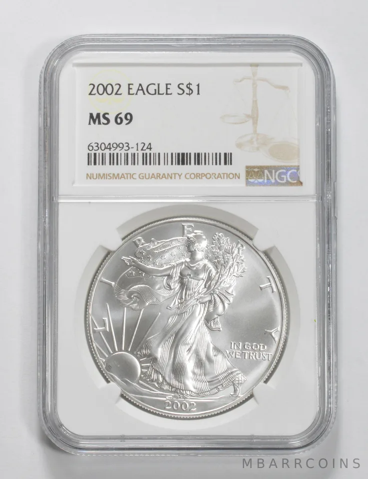 2002 American Silver Eagle MS69 NGC Brown Label