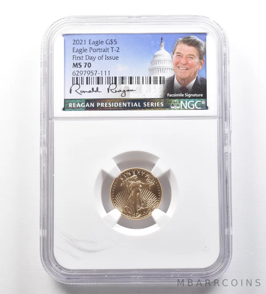 2021 $5 Gold Eagle Type 2 FDOI Reagan Cabral 1/10 Oz MS70 NGC *0994