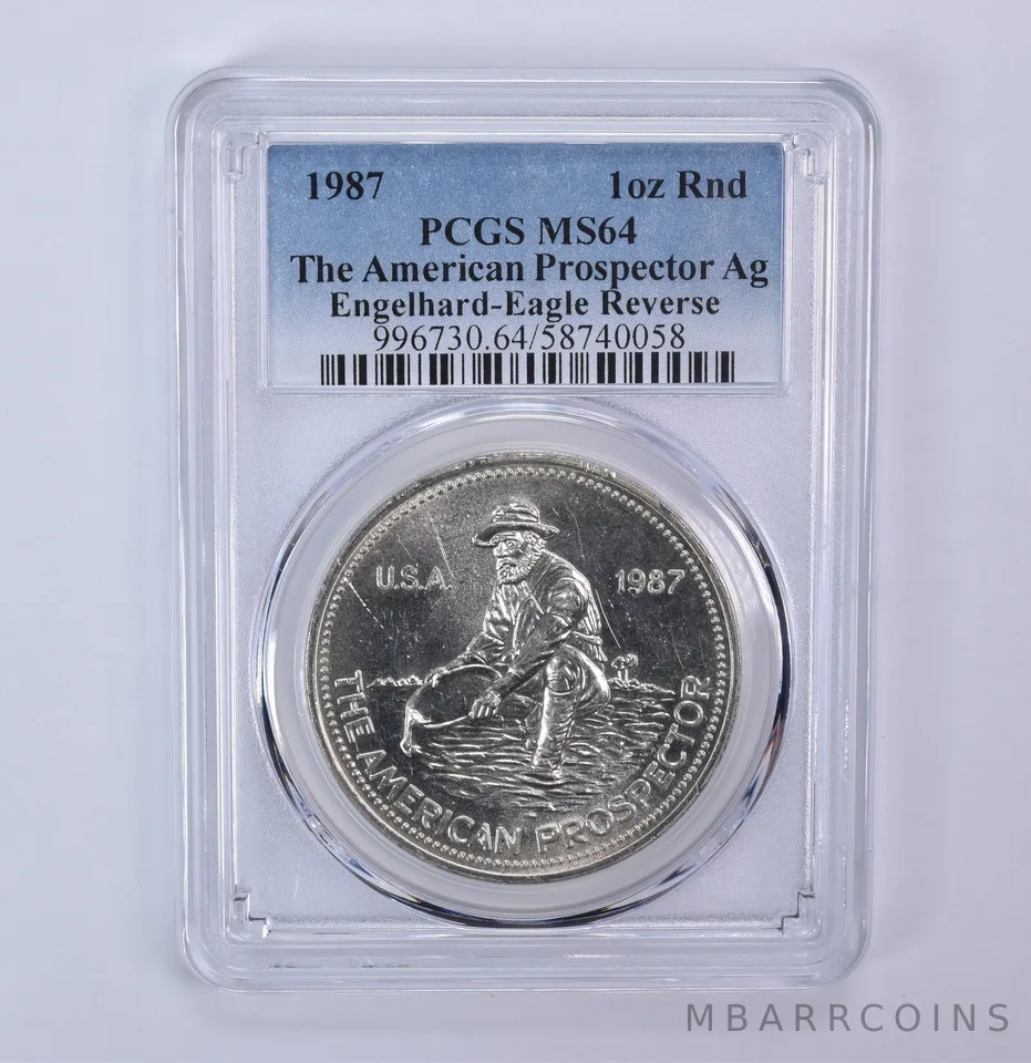 1987 Engelhard Prospector 1 Oz Silver Round Eagle Reverse MS64 PCGS