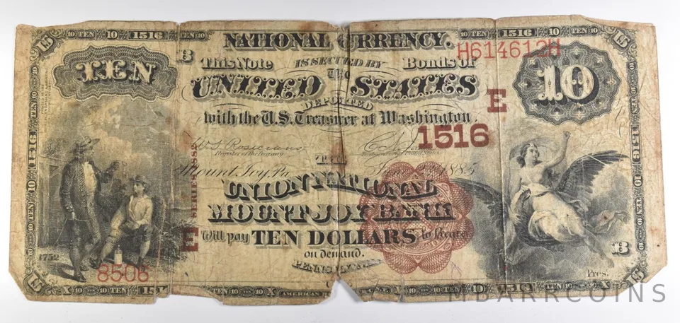1885 $10 National Currency Union National Mount Joy Bank PA E#1516 a3391