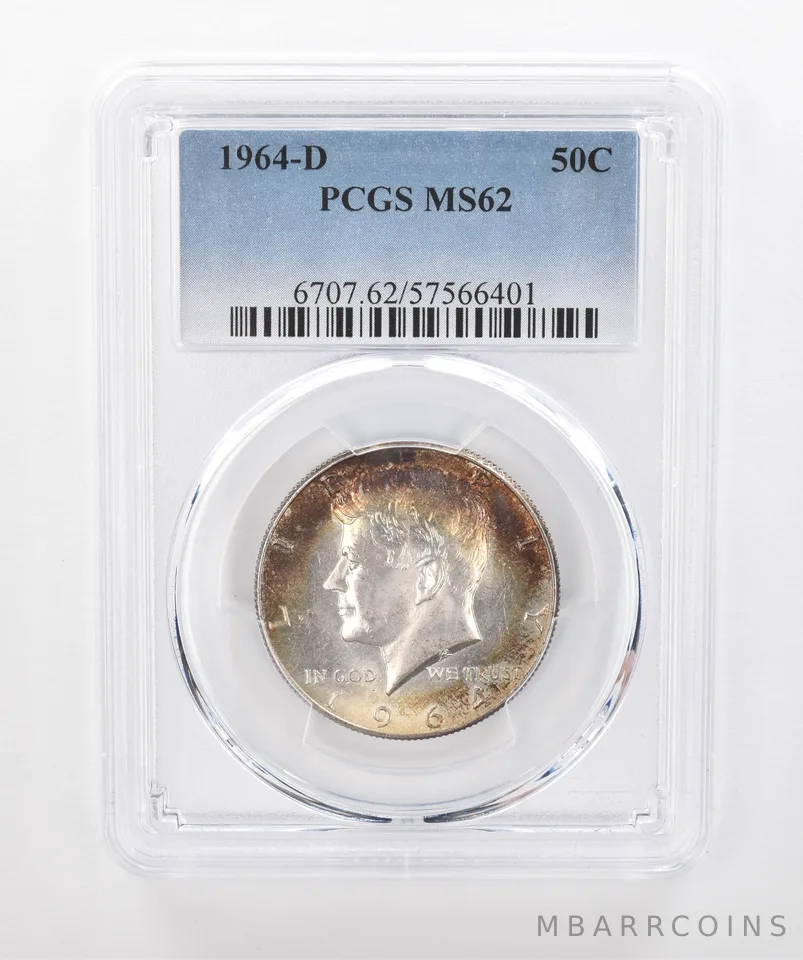 1964-D Kennedy Half Dollar MS62 PCGS Peripheral Tone *1367