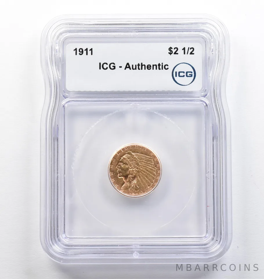 1911 $2.50 Indian Head Gold Quarter Eagle Authentic ICG *9439