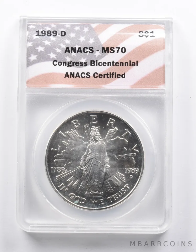MS70 1989-D Congress Bicentennial Commemorative Silver Dollar ANACS a1018