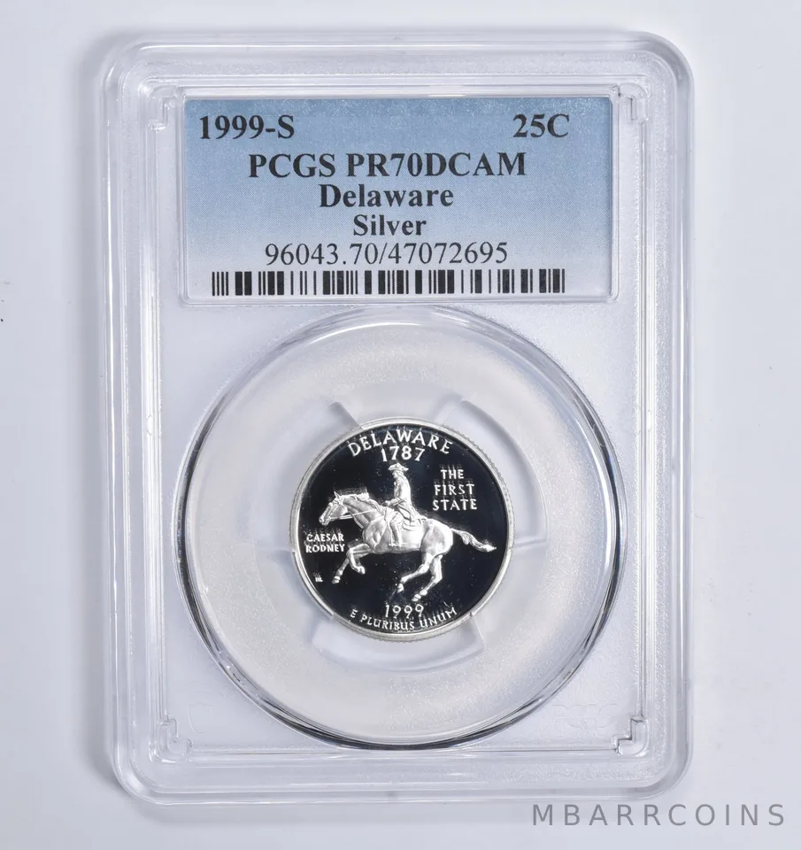 1999-S Silver Delaware Quarter PR70 DCAM PCGS Blue Lbl