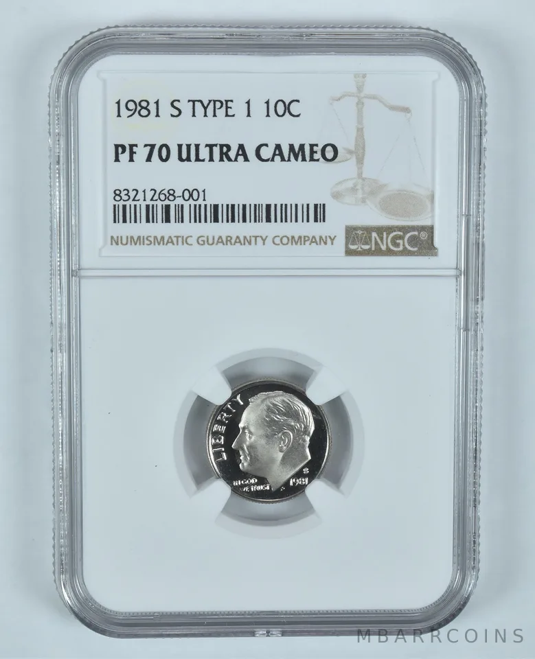 1981-S Roosevelt Dime Type 1 PF70 UCAM NGC Brown Label