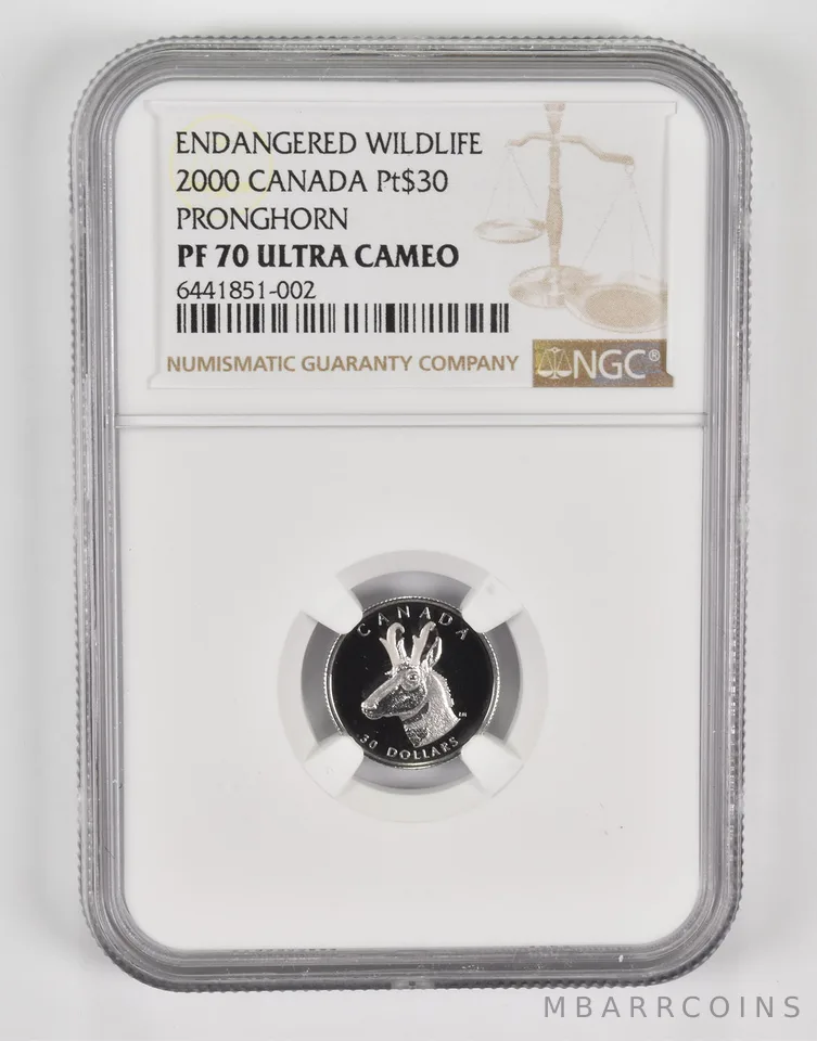 PF70 UCAM 2000 Canada $30 Platinum - Pronghorn - Endangered Wildlife NGC *0082