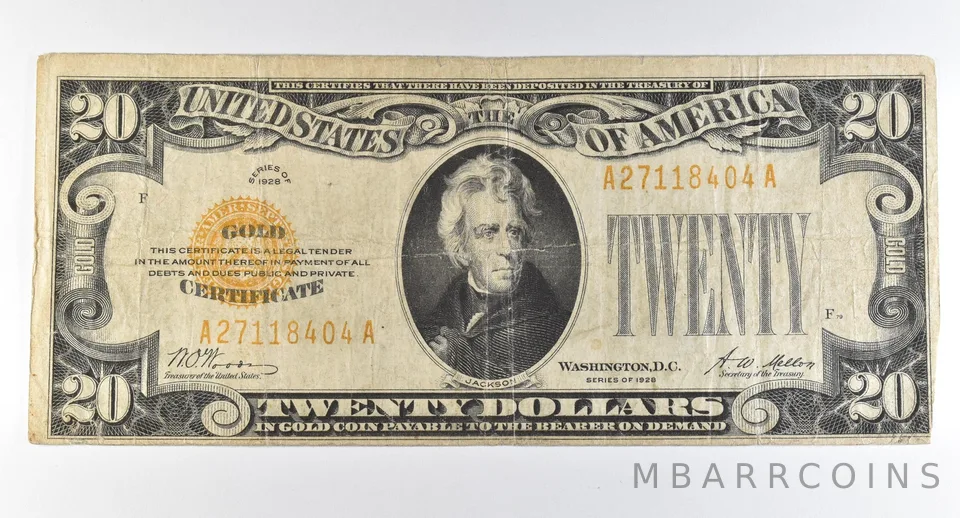 1928 $20 Gold Certificate Yellow Seal *8257