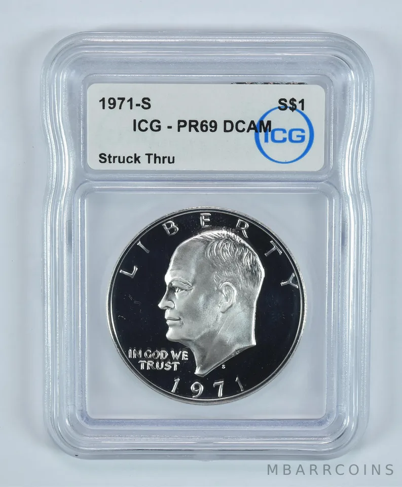 ERROR 1971-S Eisenhower Dollar Silver Struck Thru PR69 DCAM ICG a9155