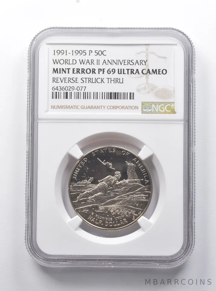 Err PF69 UCAM 1991-1995-P WWII Anniv Commem Half Dollar REV Strck Thru NGC a7901