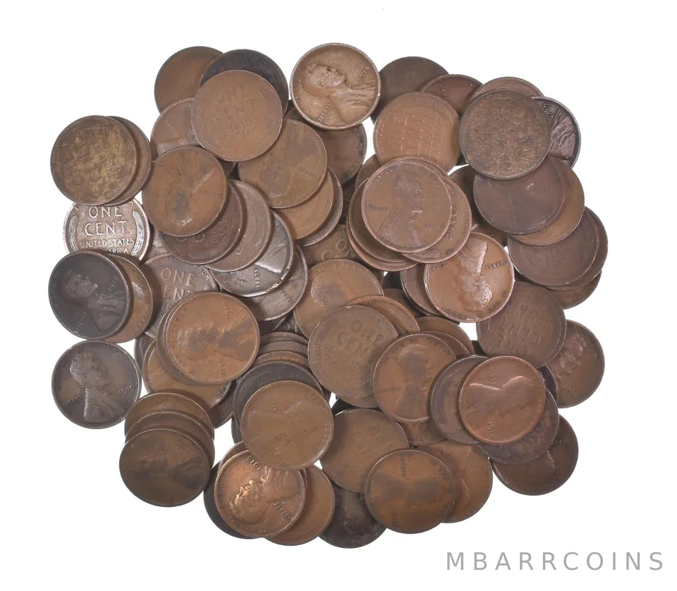 Lot of 100 1910-1919 Lincoln Wheat Cents - 2 Rolls - Collection *577