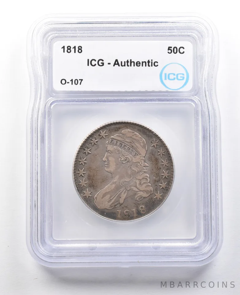 1818 Capped Bust Half Dollar O-107 Authentic ICG a3028
