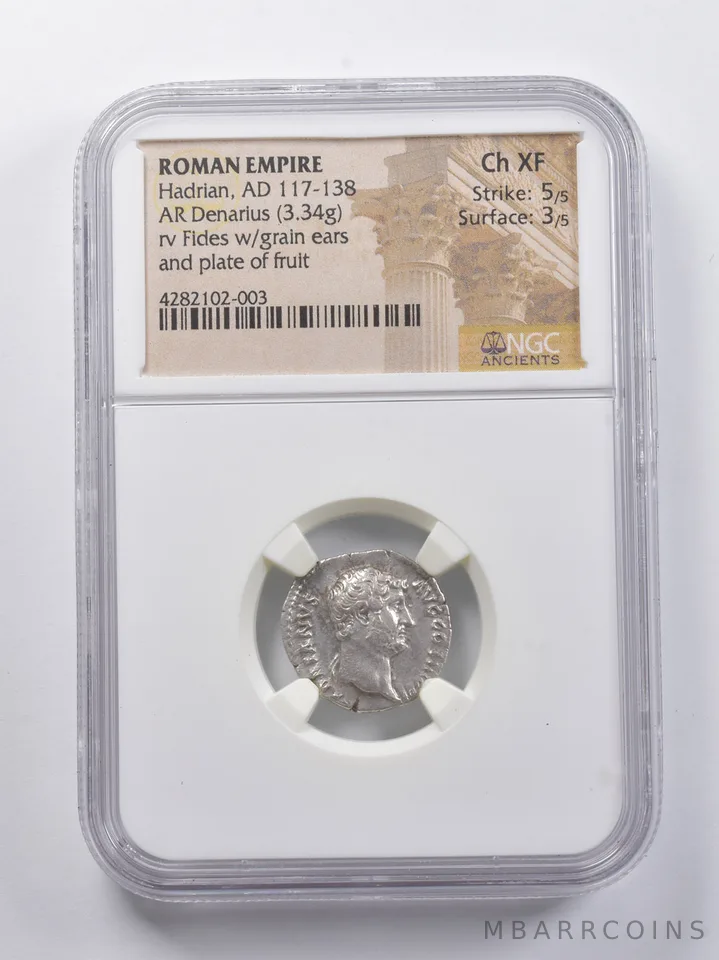 CH XF AD 117-138 Roman Empire AR Denarius Hadrian (3.34g) NGC Ancients *6821