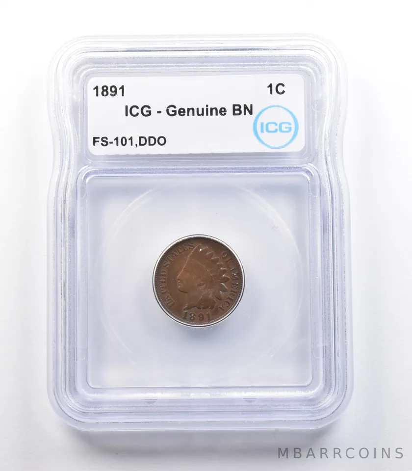1891 Indian Head Cent Mint Error FS-101 DDO Genuine BN ICG *2280