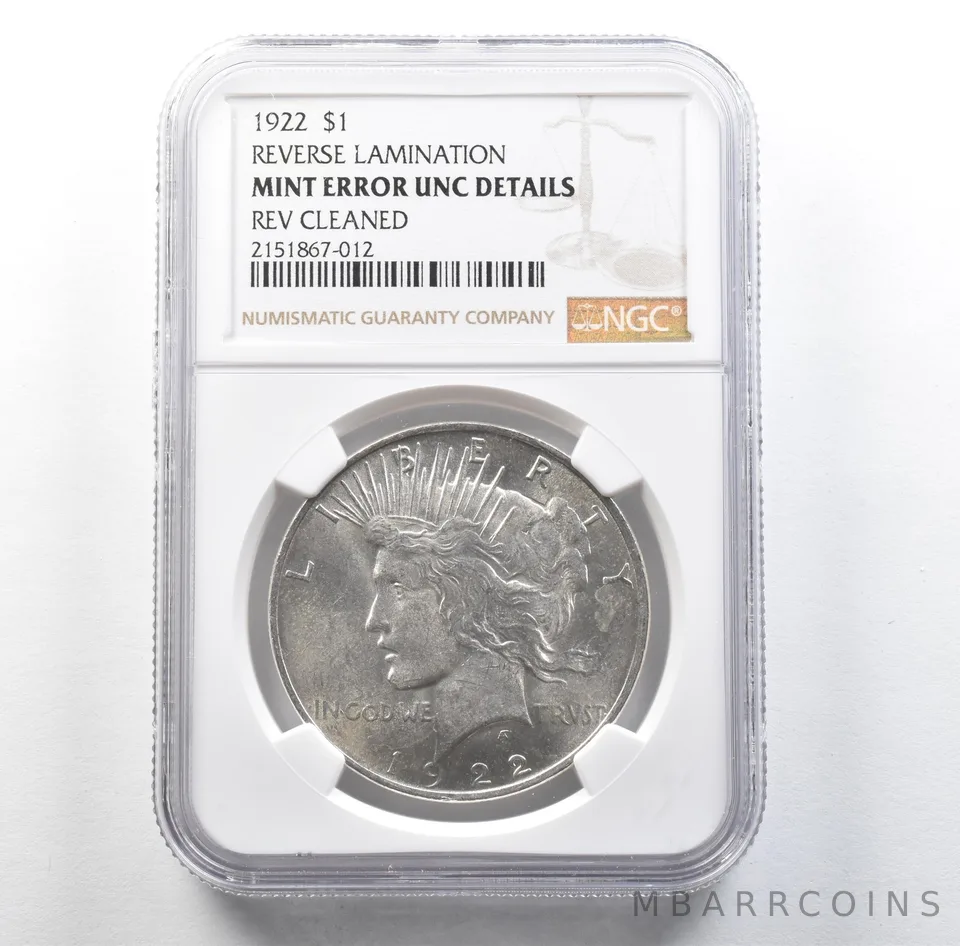 1922 Peace Silver Dollar Mint Error Reverse Lamination Unc Details Rev NGC *3173